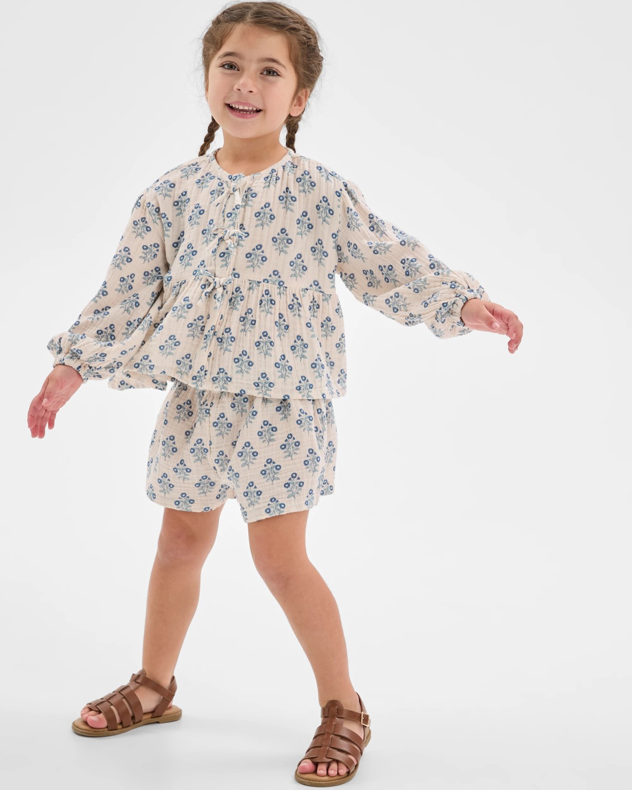Woven Top and Shorts 2 Piece Set - Blue Stamp 2 of 5