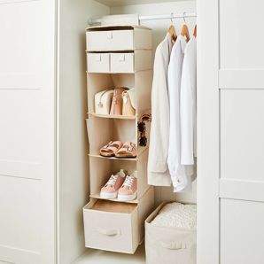 Linen Look Hanging Shelving with Drawers, Beige - Anko product image