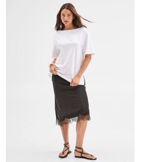Lily Loves Satin Lace Trim Midi Skirt