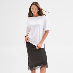 Lily Loves Satin Lace Trim Midi Skirt product image