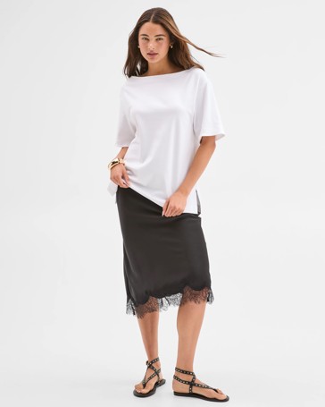 Lily Loves Satin Lace Trim Midi Skirt
