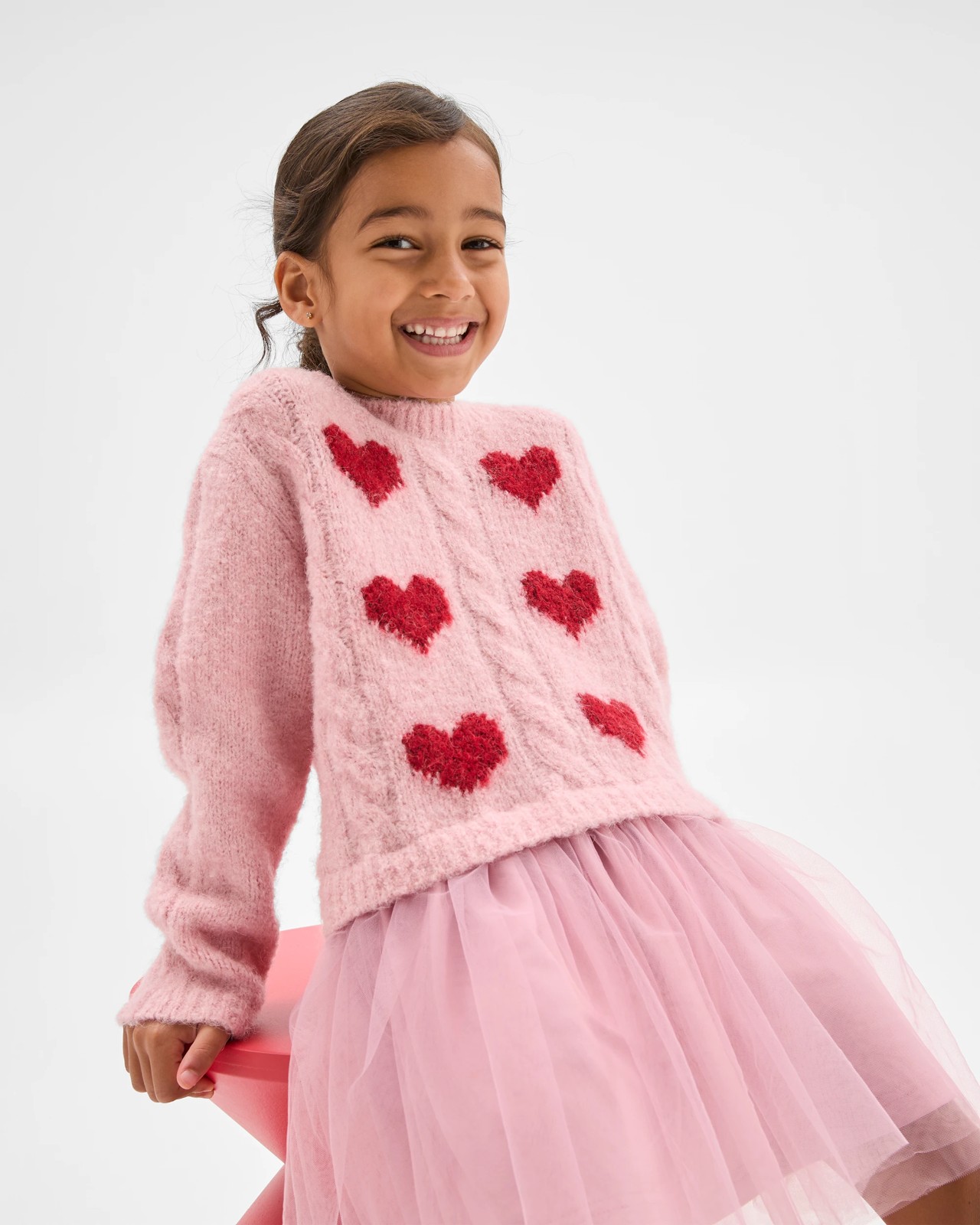 Long Sleeve Knit Sweater Tulle Embroidered Dress - Bleached Mauve 2 of 6