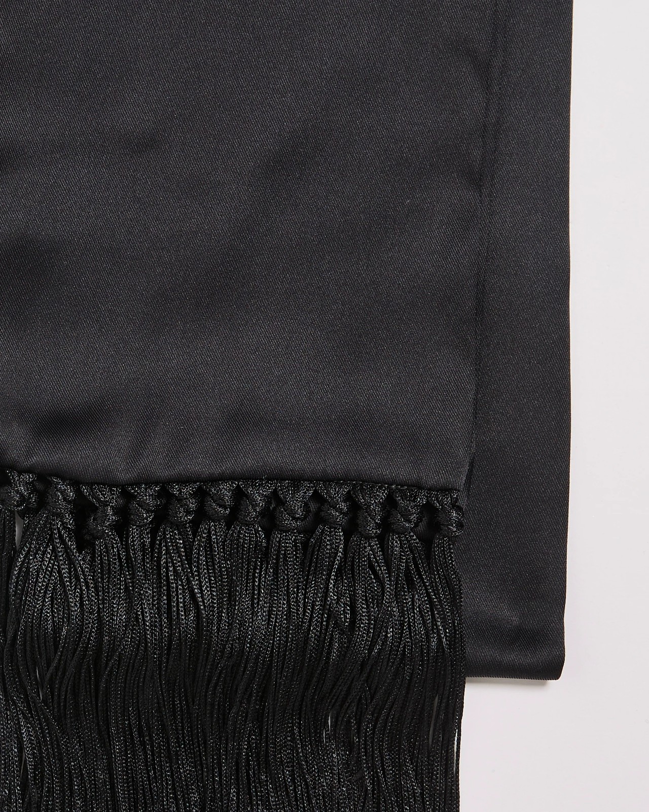 Skinny Fringe Twill Satin Scarf - Black 2 of 2