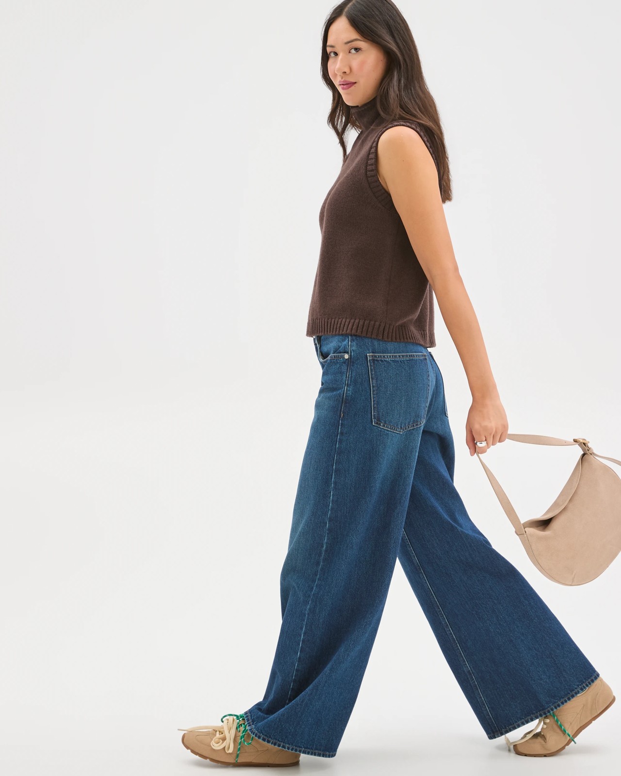 Australian Cotton Blend High Neck Long Sleeveless Vest - Brunette 3 of 6