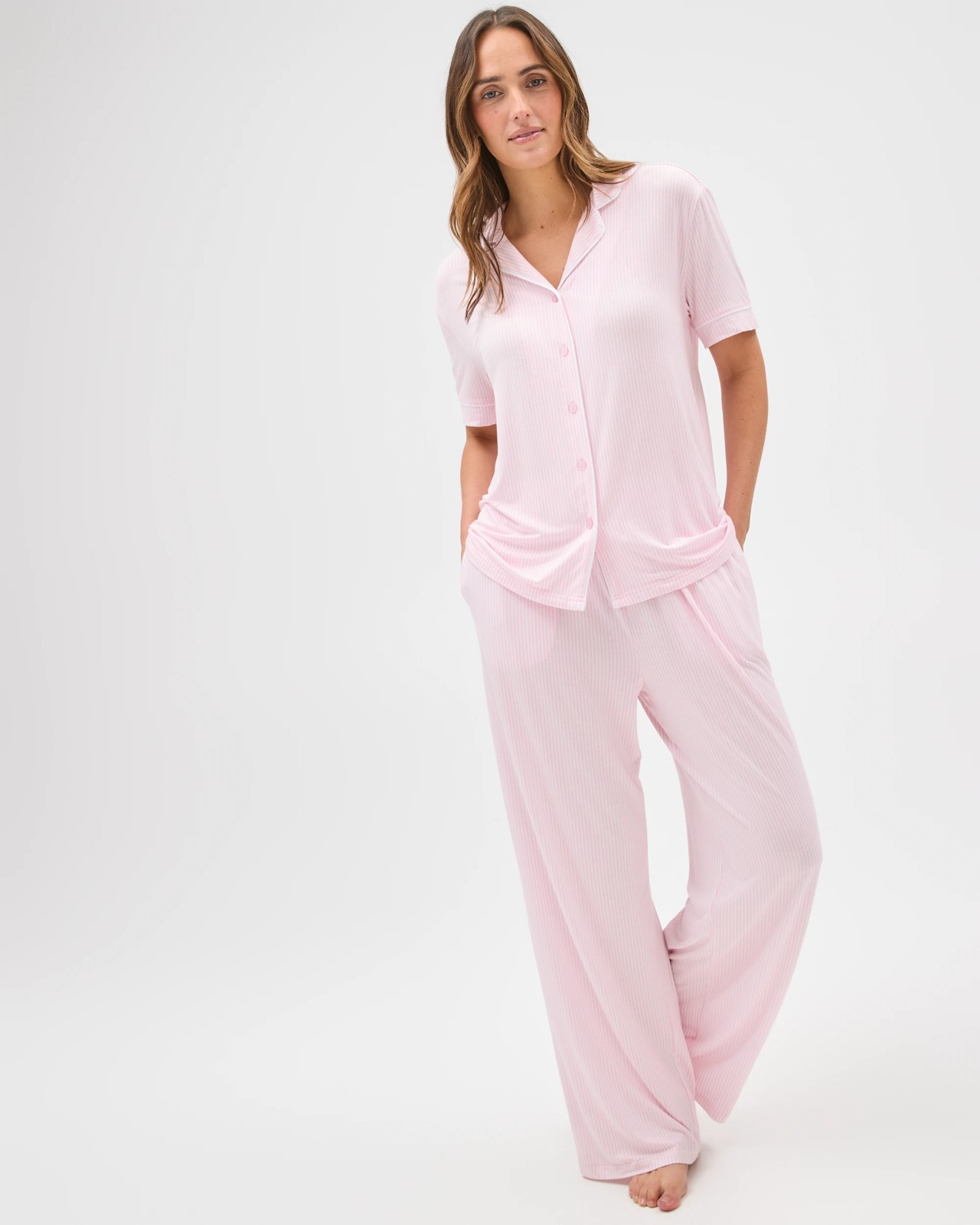 Bamboo Short Sleeve Top and Long Length Pants Pyjama Set 2 of 5
