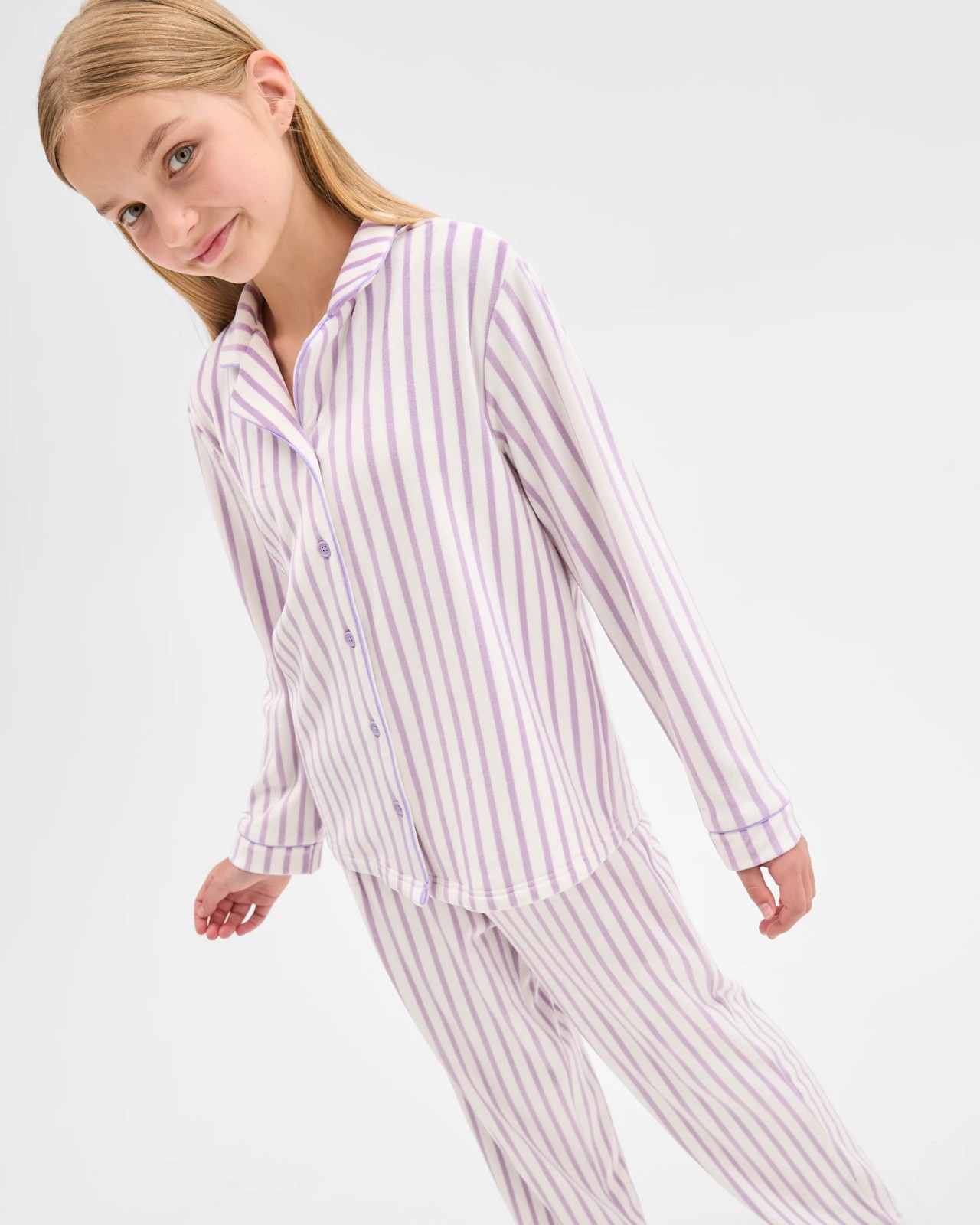 Older Girls Top & Pants Fleece Pyjama Set - Stripe 3 of 6