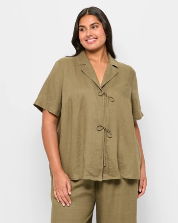 Plus Size European Linen Tie Shirt