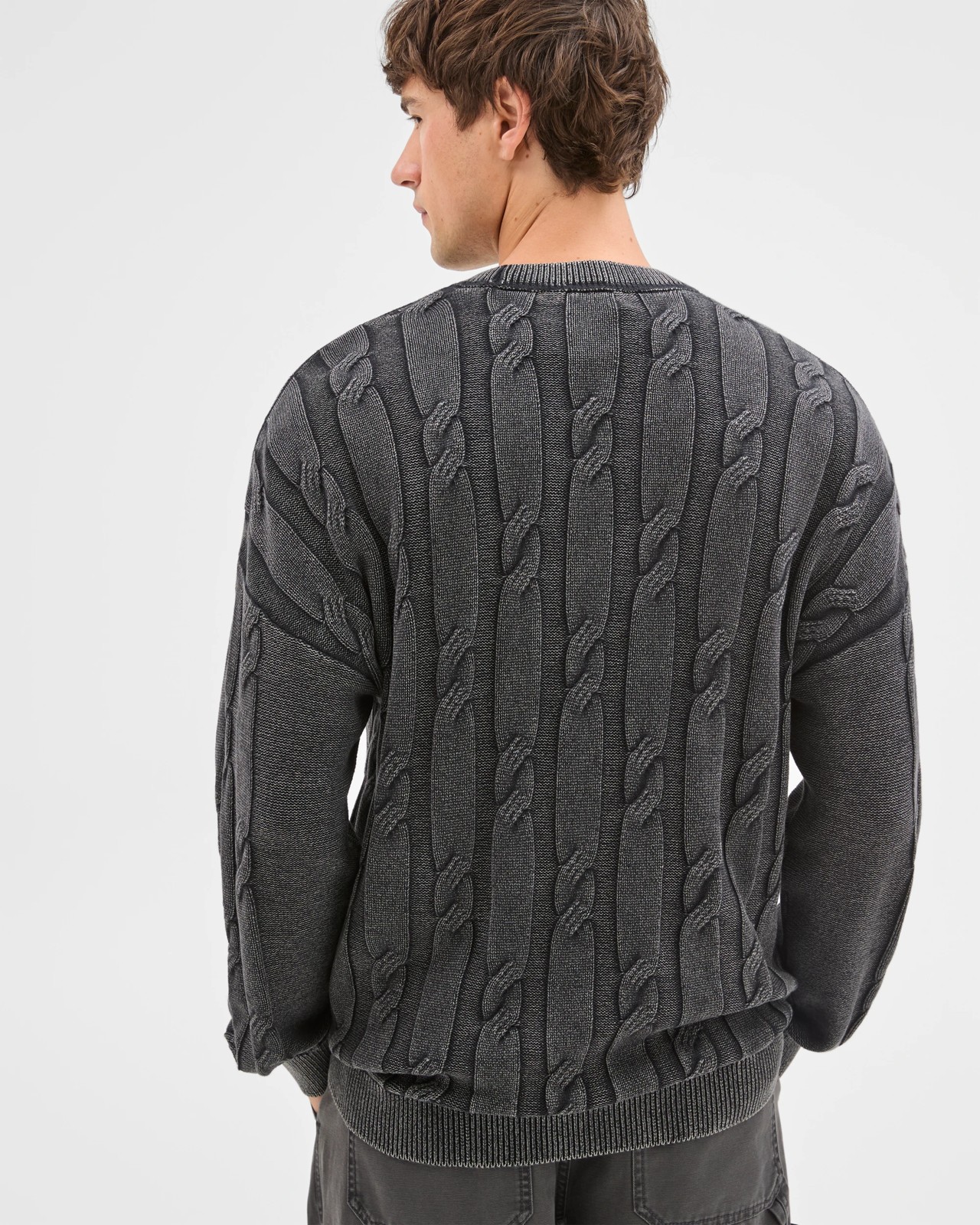 Commons Australian Cotton Cable Knit Washed Crew Jumper - Acid Black 6 of 6