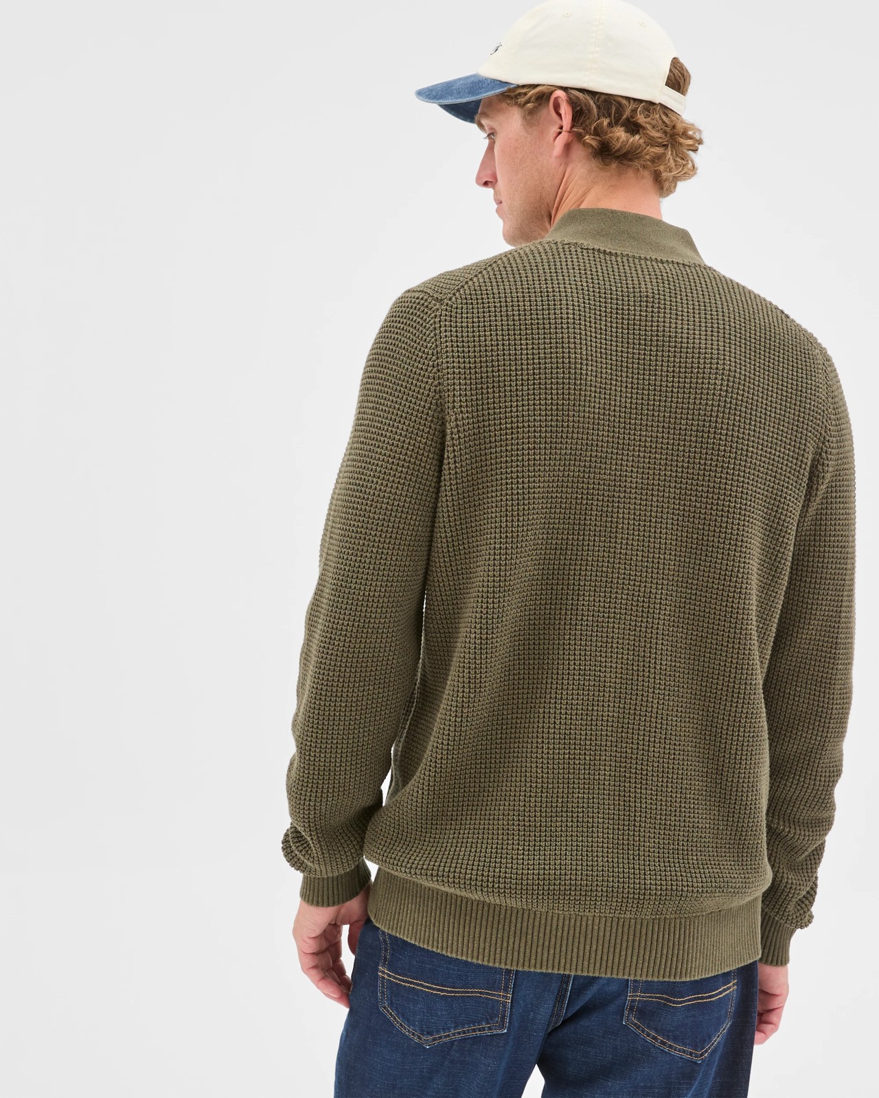 Australian Cotton V-Neck Waffle Knit Cardigan - Khaki 6 of 6