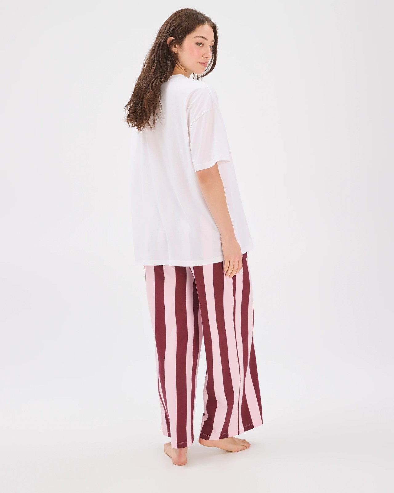 Lily Loves Australian Cotton Wide Leg 7/8 Length Jersey Sleep Pants - Pink/Red 6 of 6