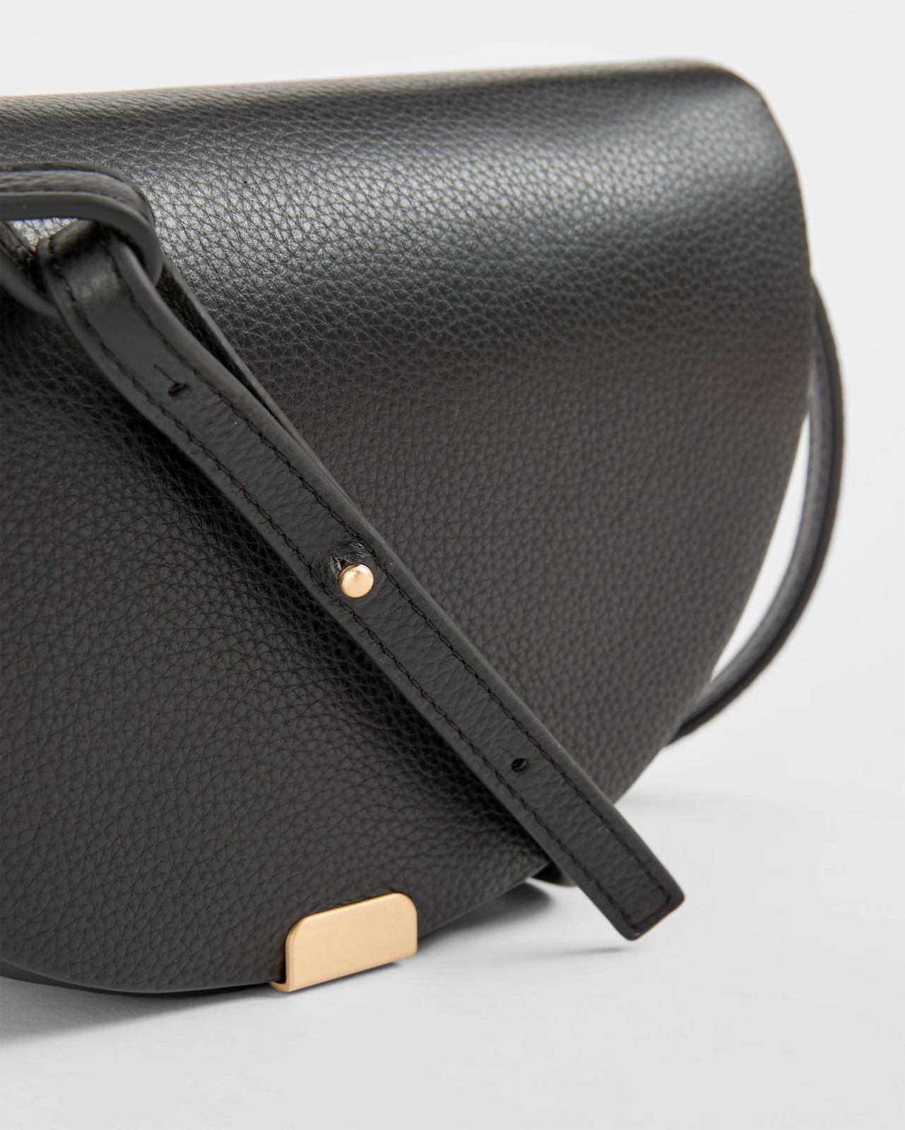 Genuine Leather Mini Saddle Crossbody Bag - Black 2 of 3