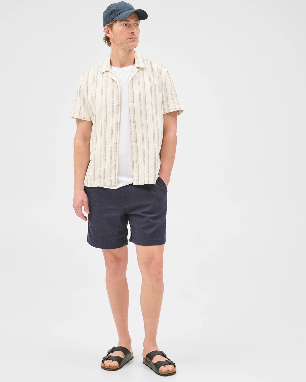 Australian Cotton Short Sleeve Textured Stripe Shirt - Forest Fog 3 of 6