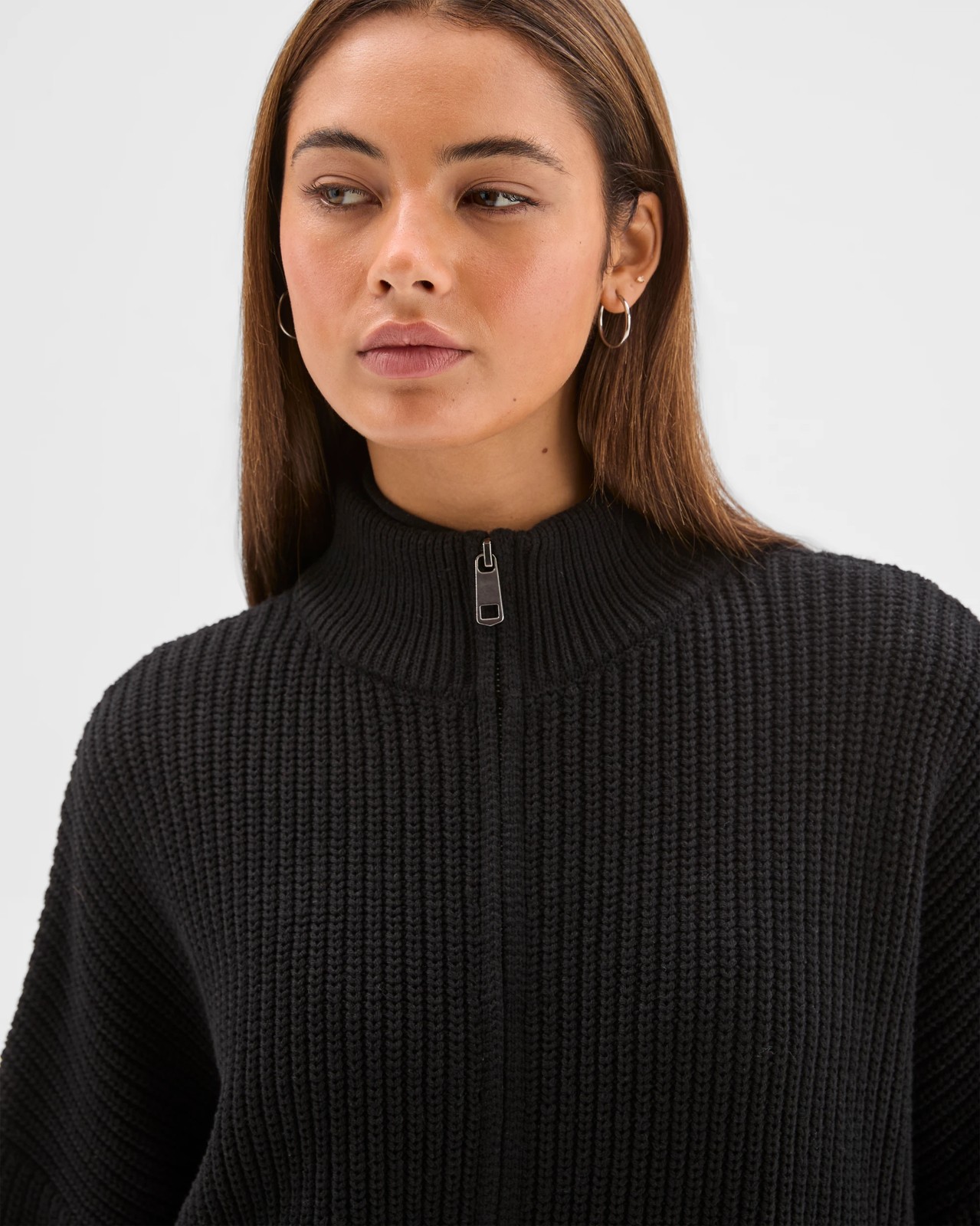 Lily Loves Australian Cotton Blend Zip Through Rib Cardigan - Black 5 of 6