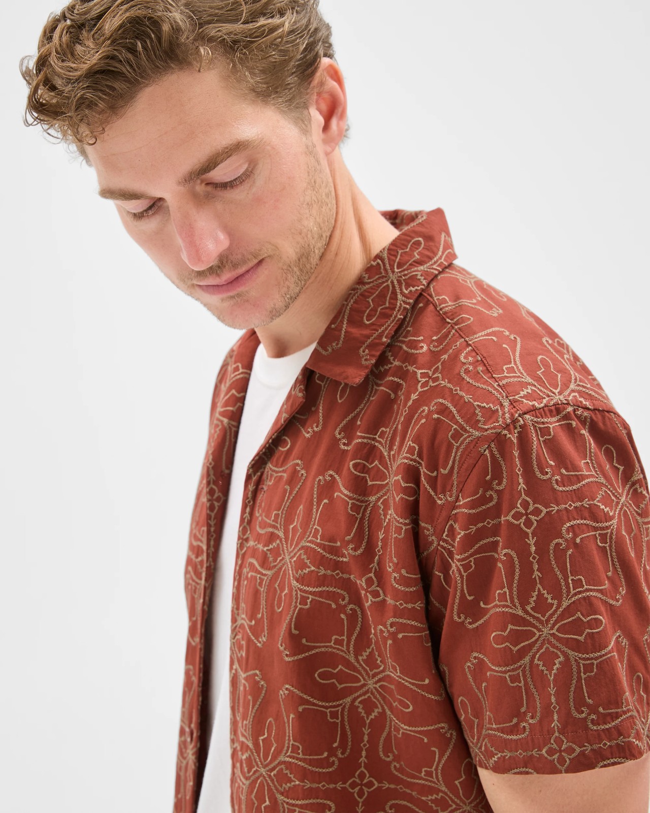 Short Sleeve Embroidered Shirt - Brown Stone 4 of 5