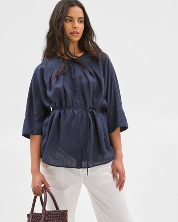 3/4 Sleeve Tie Waist Blouse