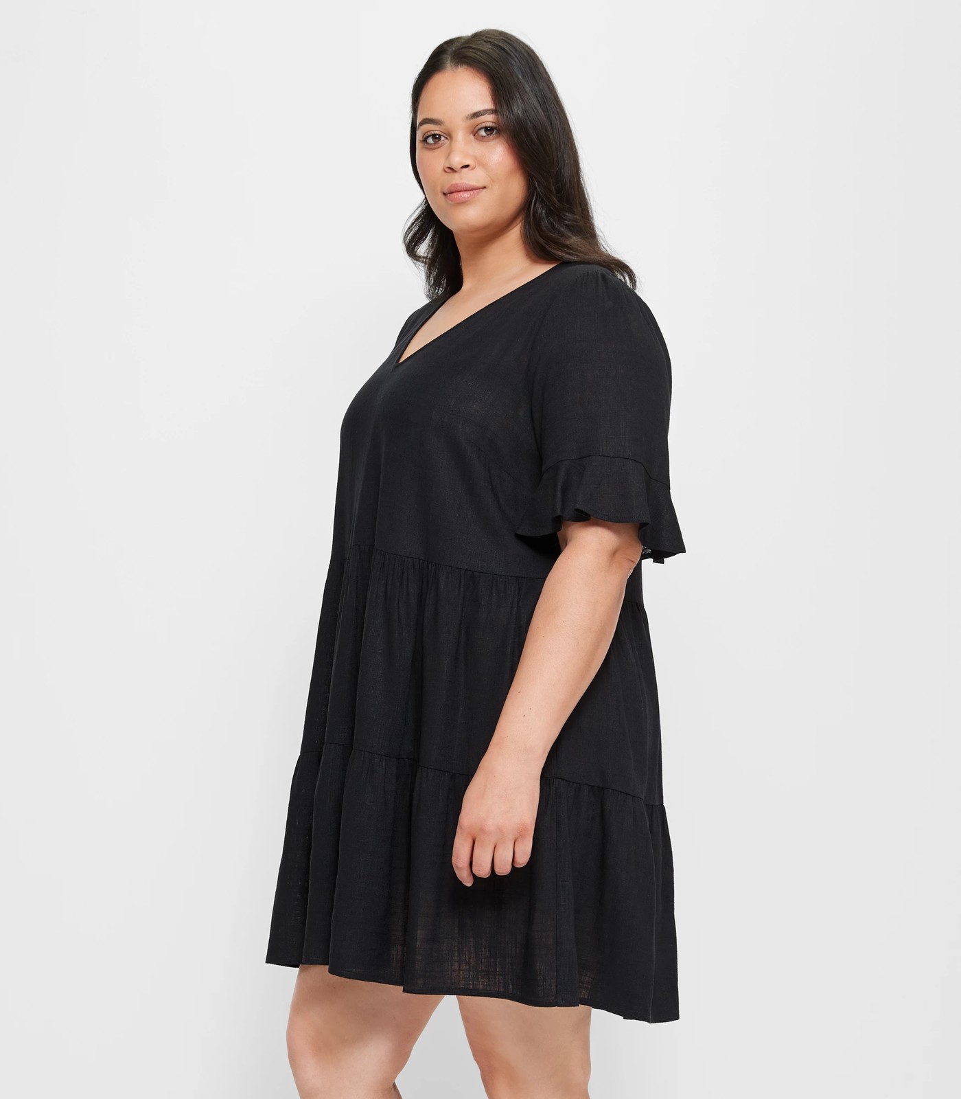 Curve Linen Blend Tiered Mini Dress | Target Australia