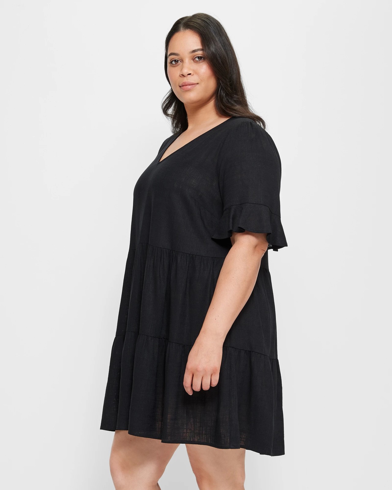 Curve Linen Blend Tiered Mini Dress | Target Australia