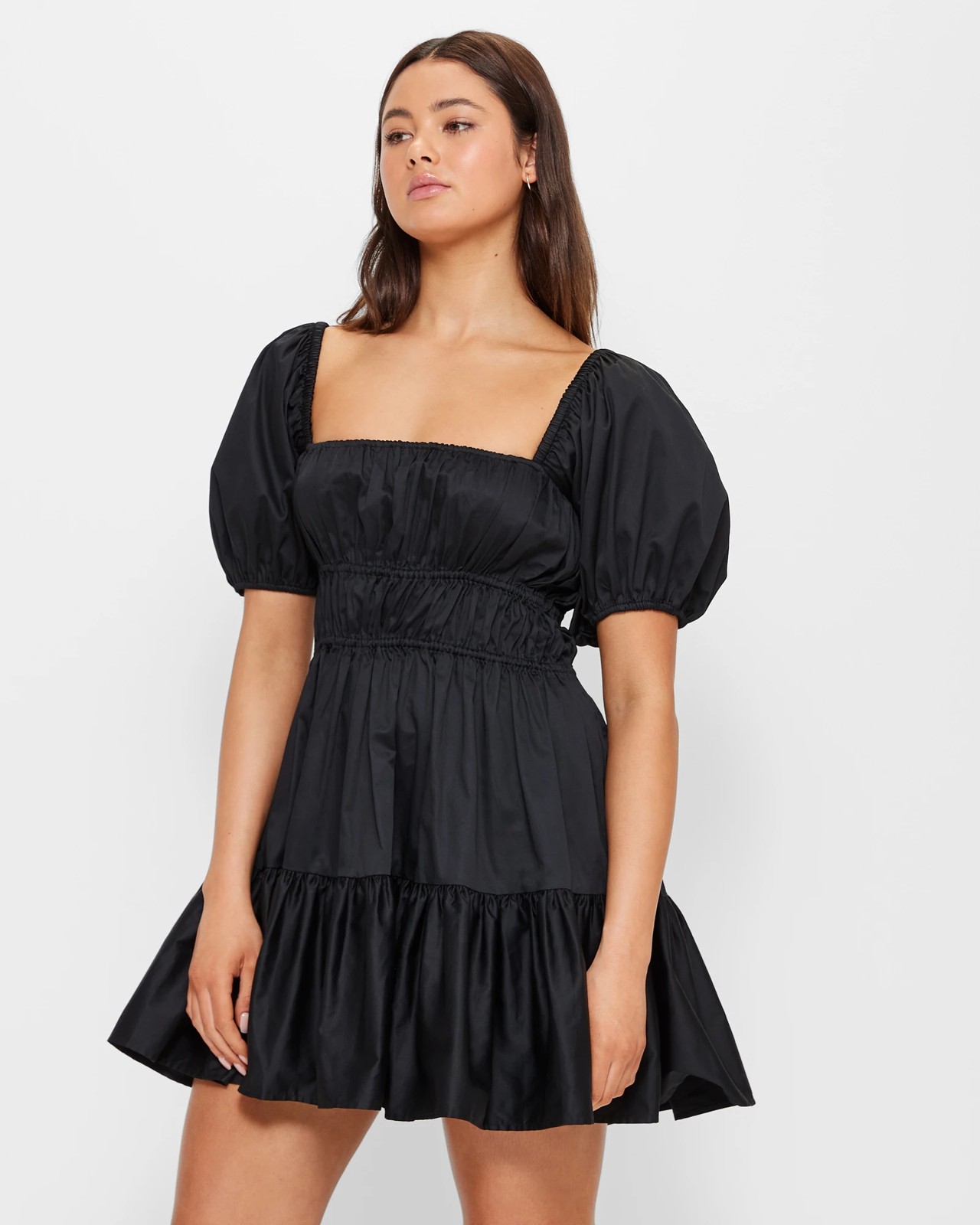 Mareva Short Sleeve Ruched Panel Mini Dress, Black, Dresses