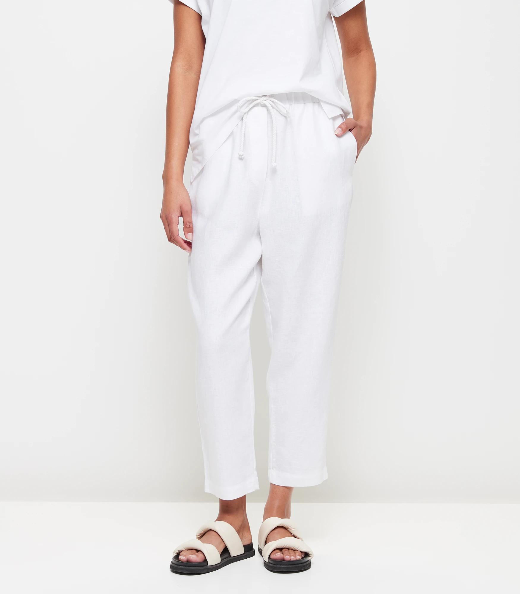 White linen sale tapered pants