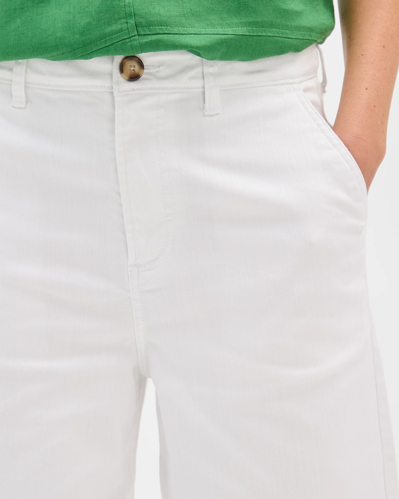 Australian Cotton Blend Stretch Twill Cropped Pants - White 4 of 5