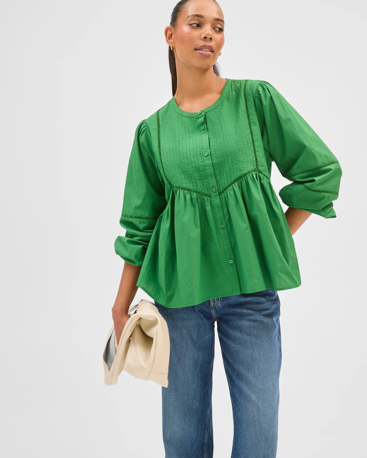 Long Sleeve Femme Detail Blouse - Verdant Green 3 of 5