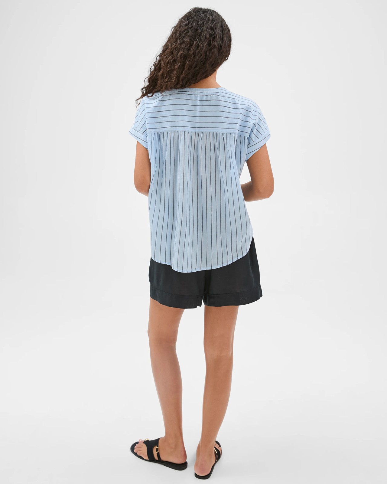 Cotton Collared Popover Blouse - Multi Stripe 6 of 6
