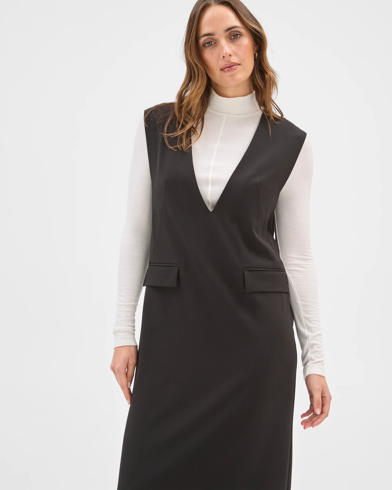 Preview Deep V-Neck Column Midi Dress 3 of 5