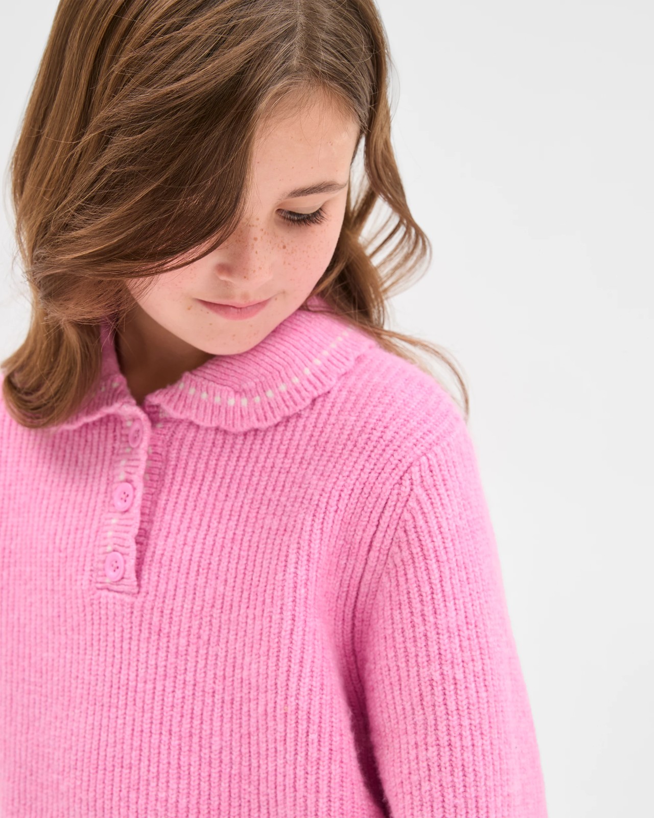 Long Sleeve Collared Knit Jumper - Pink 5 of 6