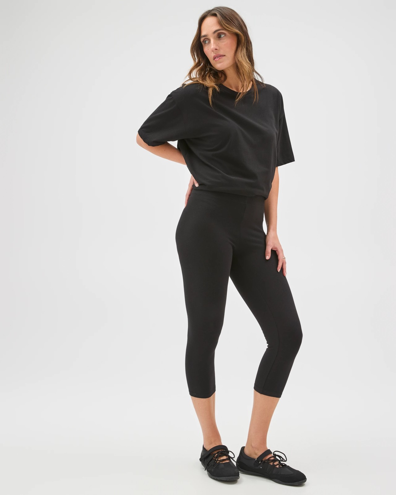 Active Australian Cotton 3/4 Length Stretch Leggings - Black 4 of 5