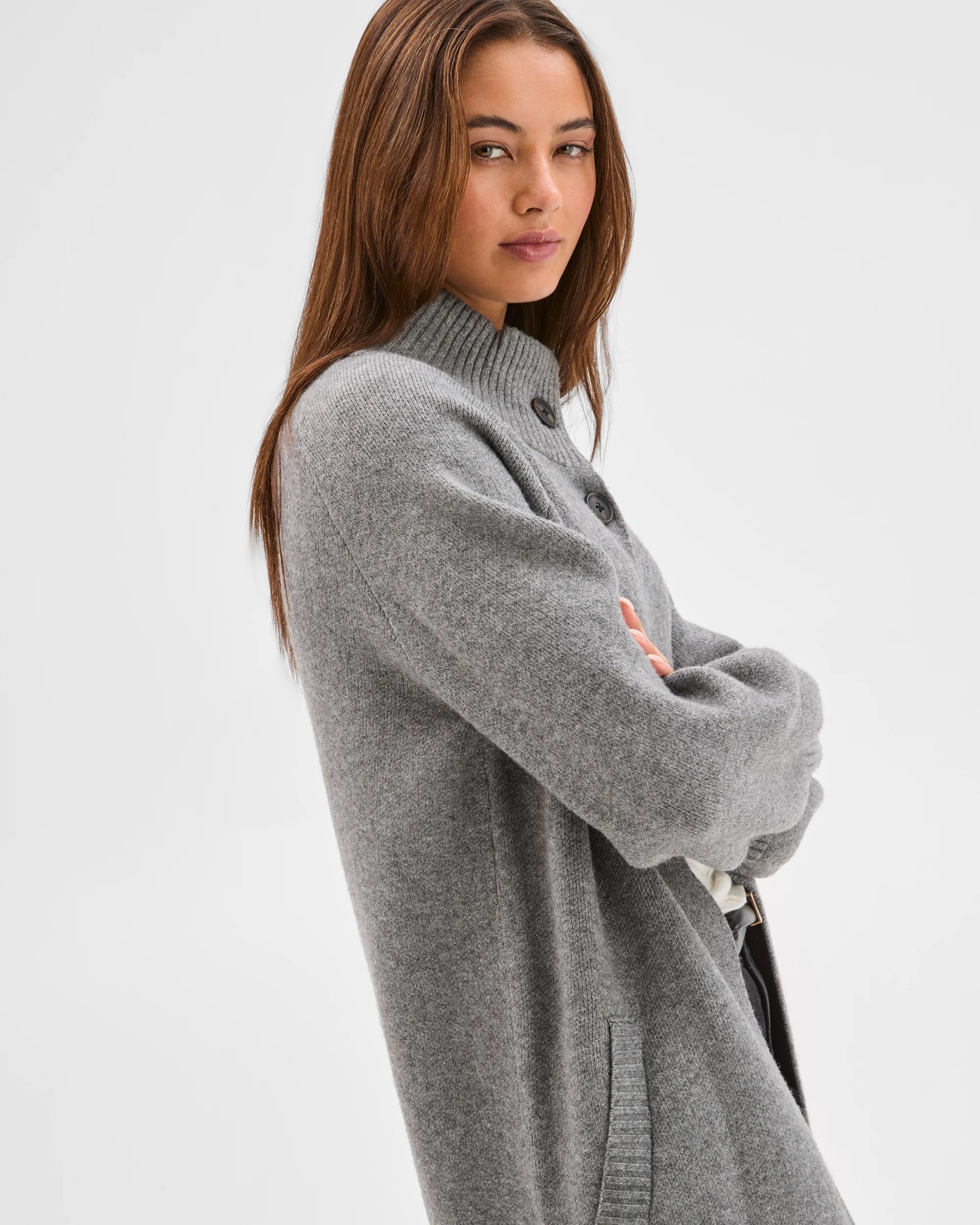 Lily Loves Funnel Neck Longline Cardigan - Grey Marle 6 of 6