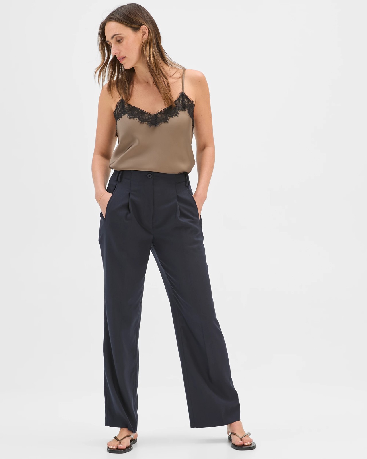 Preview Pocket Detail Straight Leg Pants - Navy 3 of 5