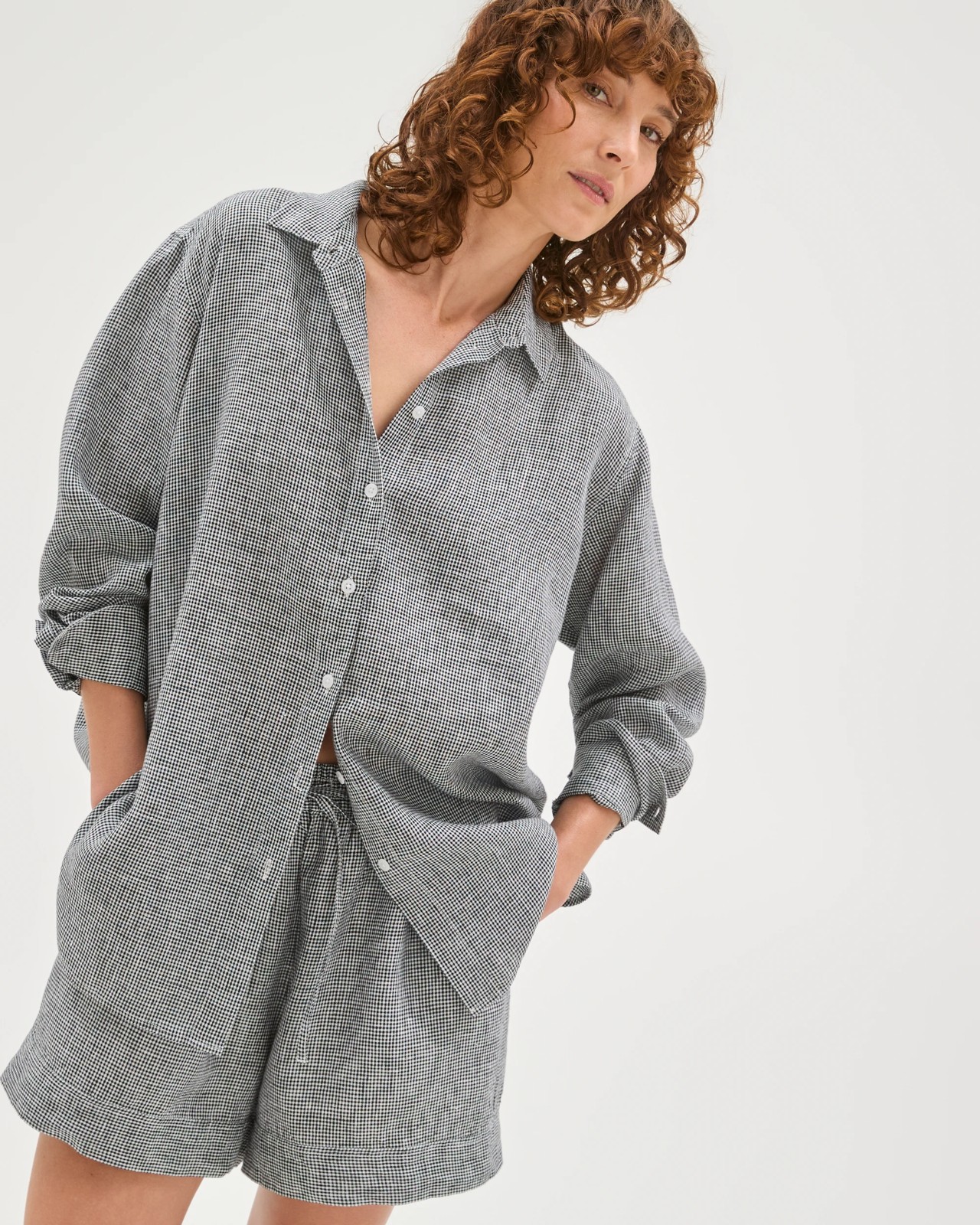 European Linen Long Sleeve Shirt - Gingham Mini 5 of 5