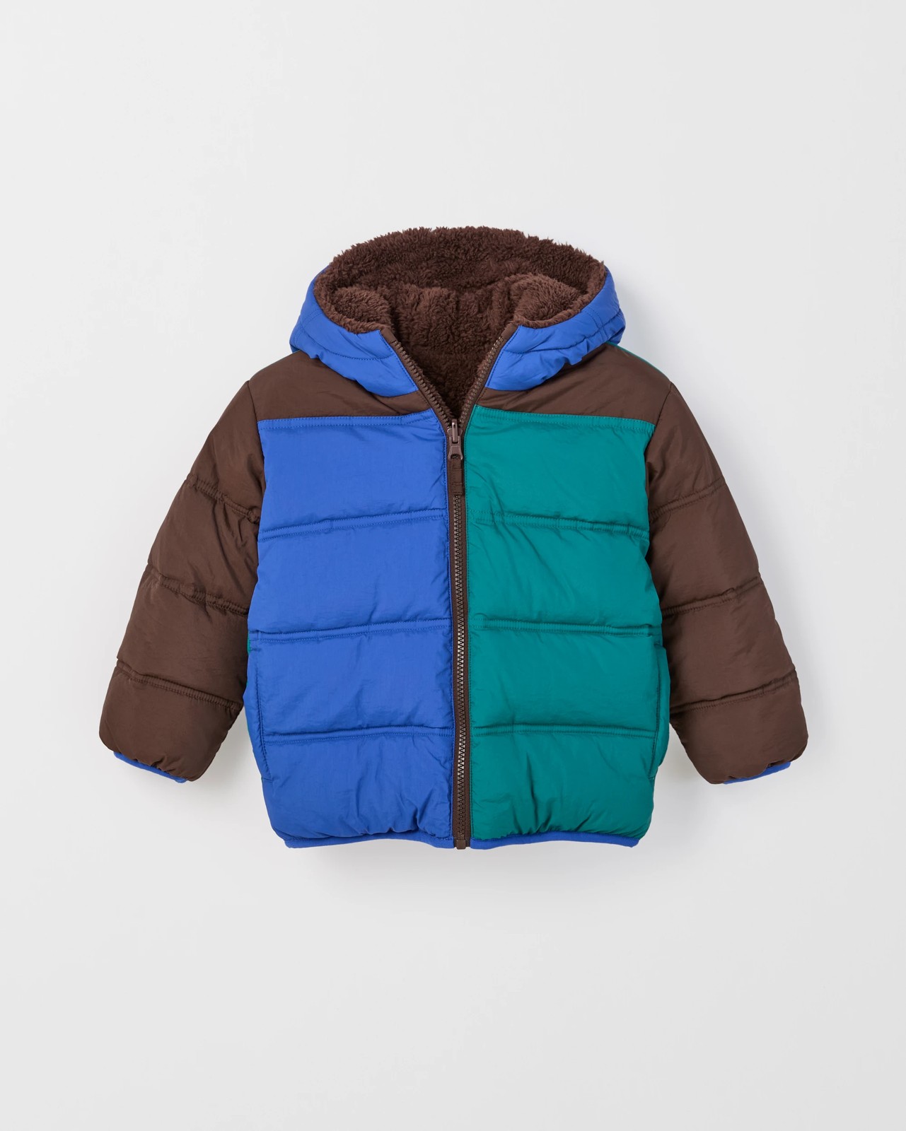 Reversible Hooded Puffer Jacket - Brown/Blue/Green 5 of 5