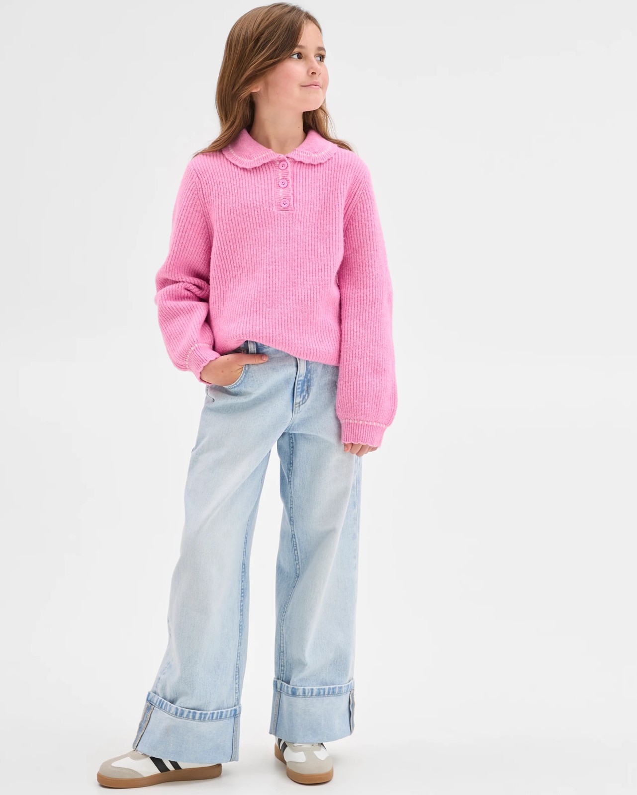 Long Sleeve Collared Knit Jumper - Pink 3 of 6