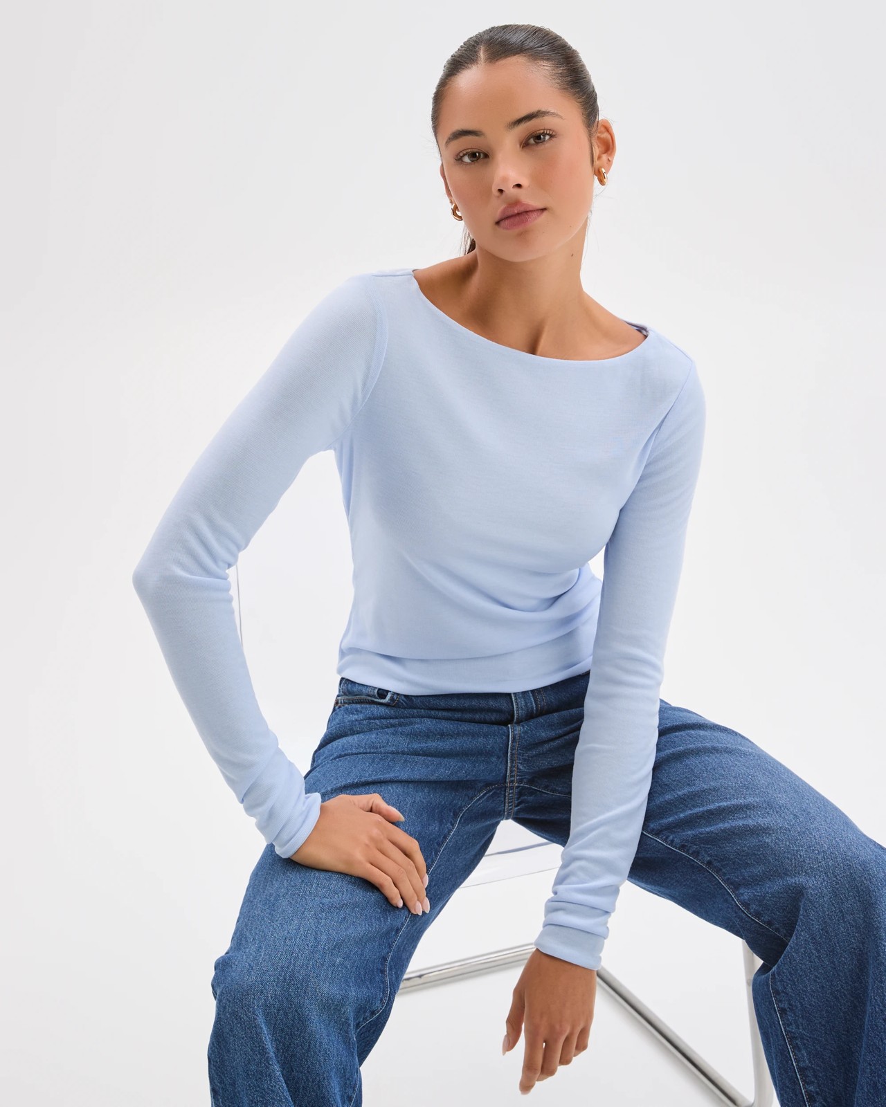 Lily Loves Double Layer Boat Neck Long Sleeve Top - Baby Blue 2 of 5