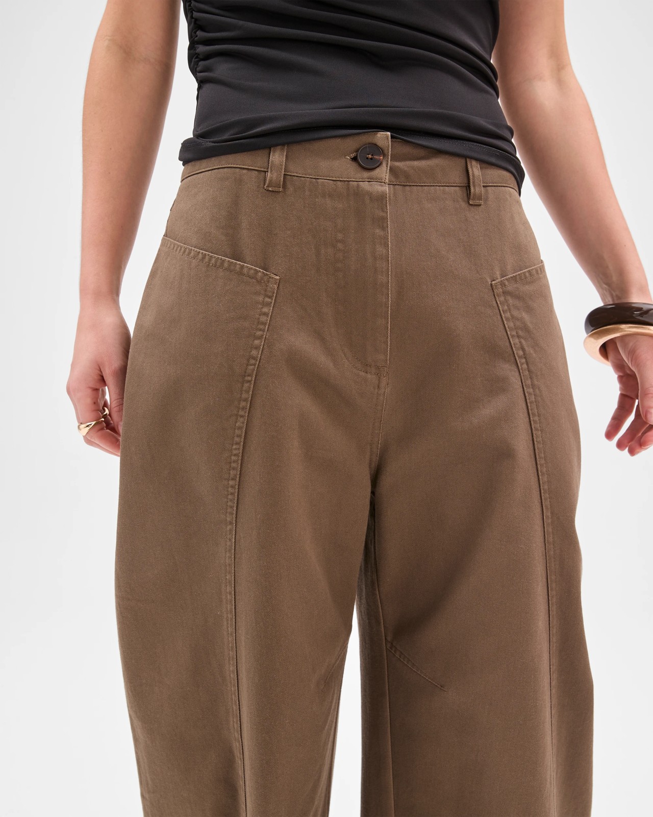 Lily Loves Australian Cotton Curved Pocket Barrel Leg Pants - Smoked Taupe 5 of 5