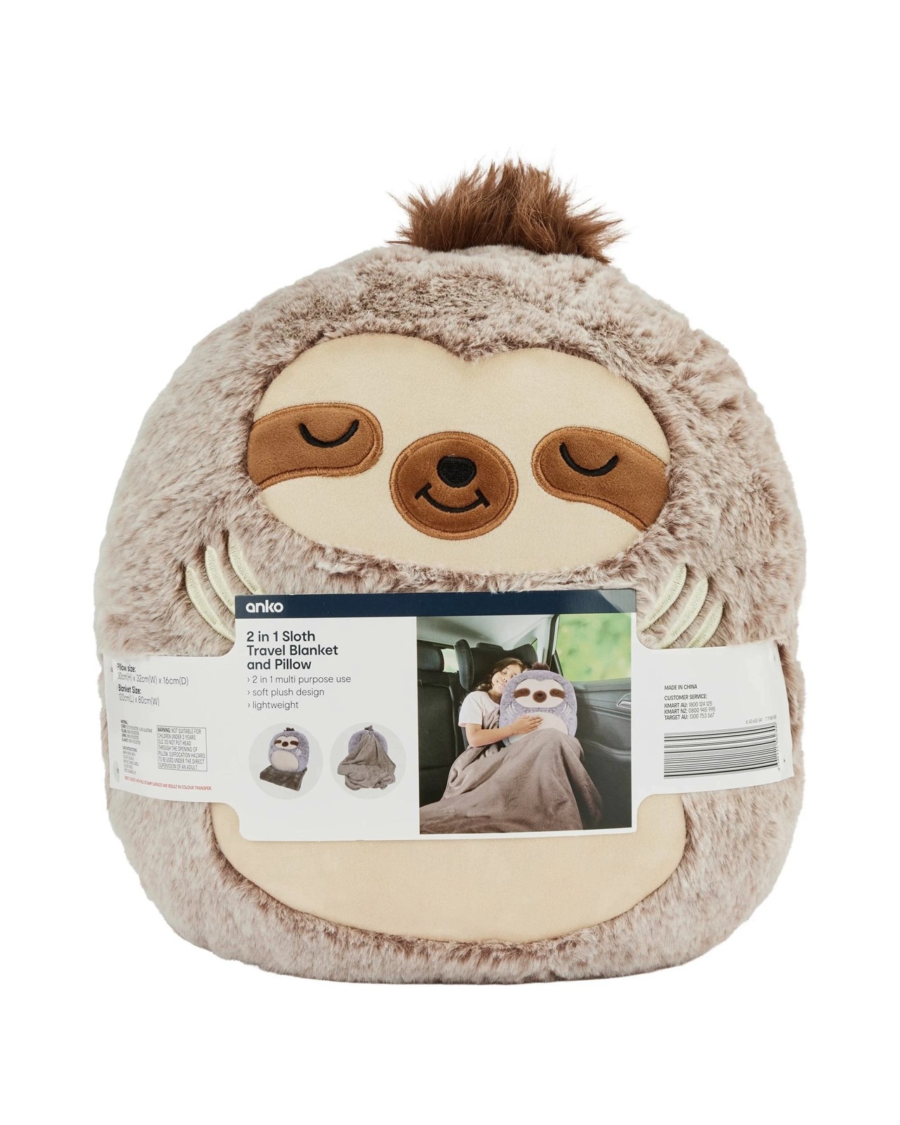 Anko 2-in-1 Sloth Travel Blanket and Pillow 5 of 5