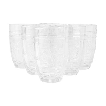 6 Clear Ornate Highball Glasses - Anko