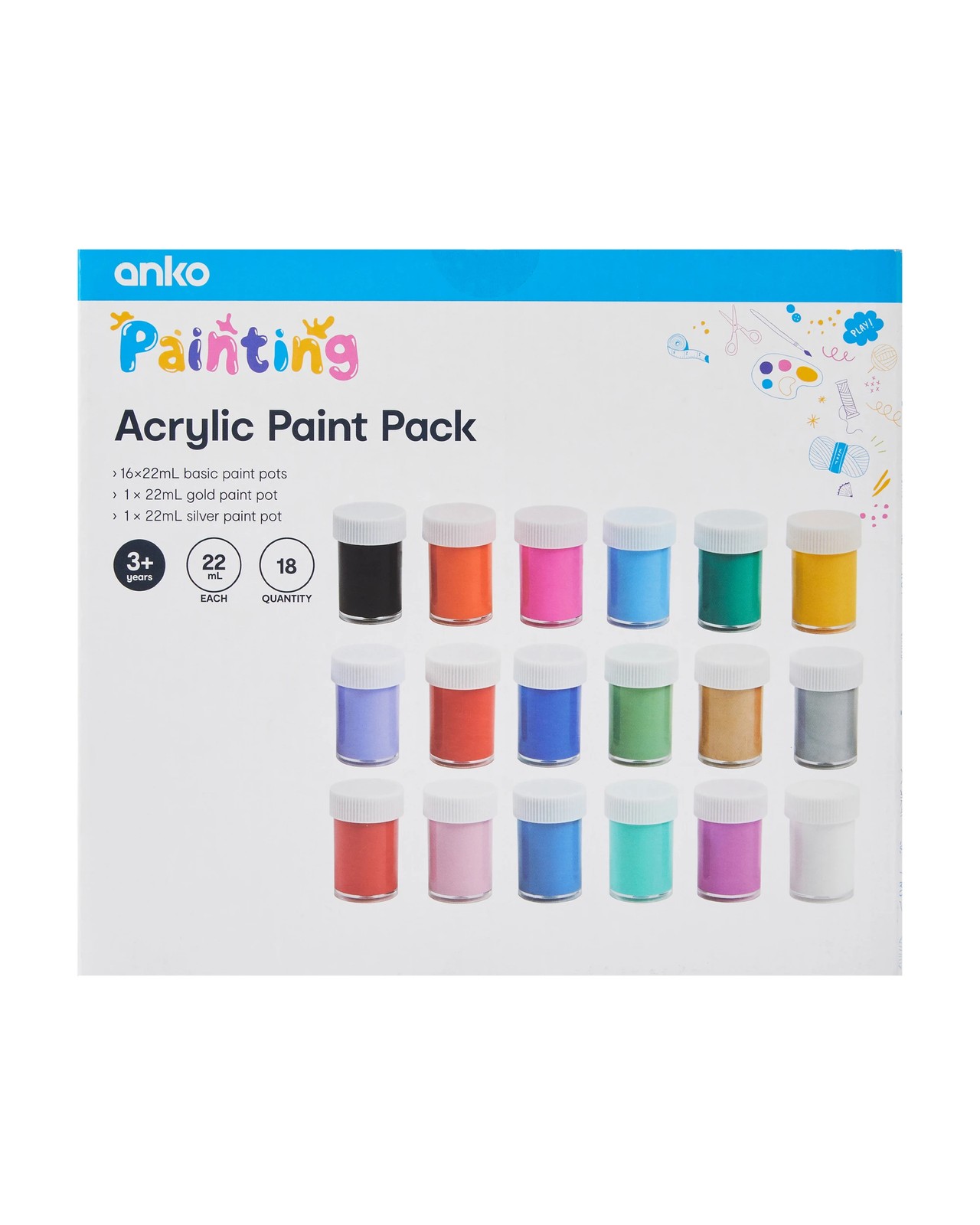 18 Piece Acrylic Paint Pack - Anko 3 of 3