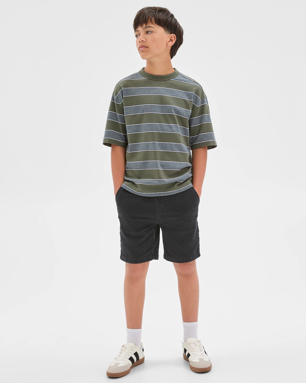 Australian Cotton Oversized Striped T-Shirt - Green 3 of 6