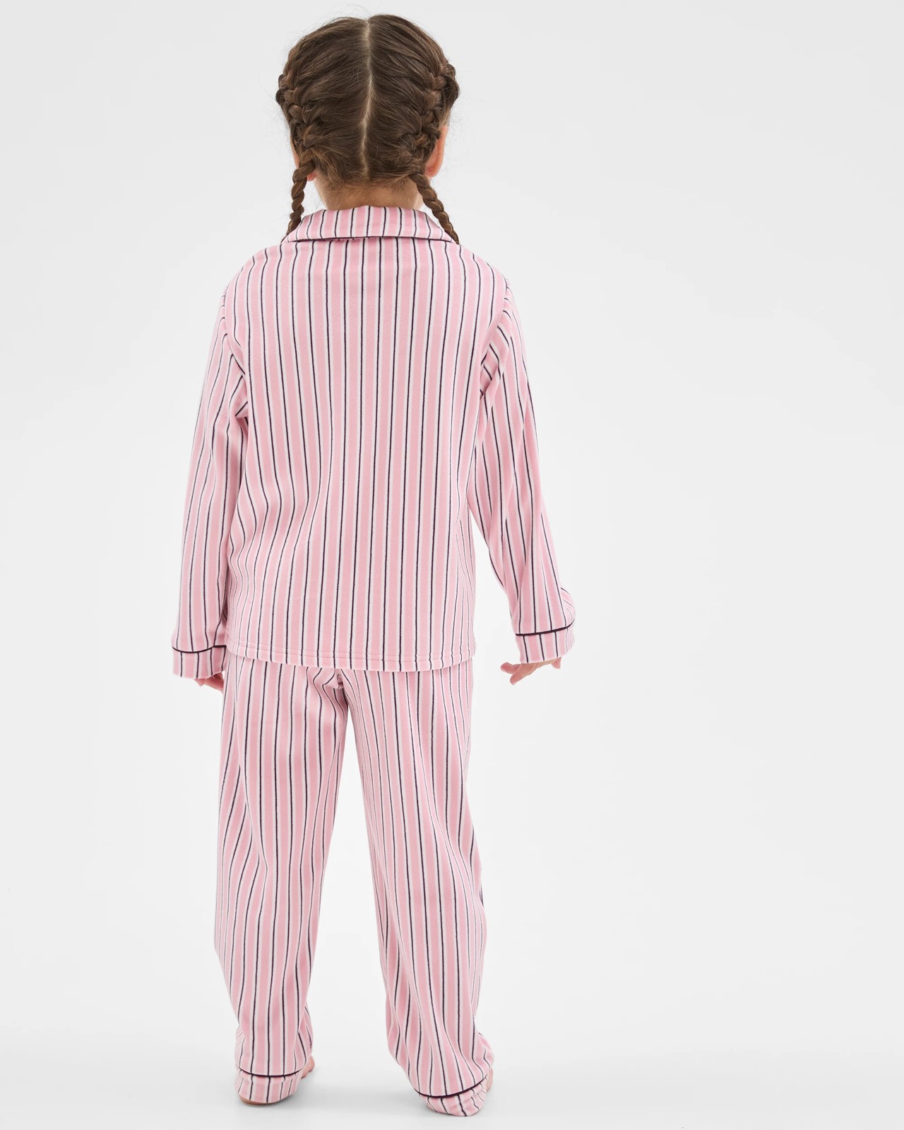 Younger Girls Button Through Fleece Pyjama Set - Stripe 3 of 6