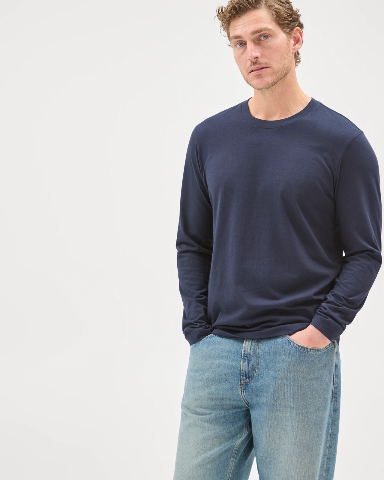 Australian Cotton Long Sleeve T-Shirt - Navy Blue 2 of 5