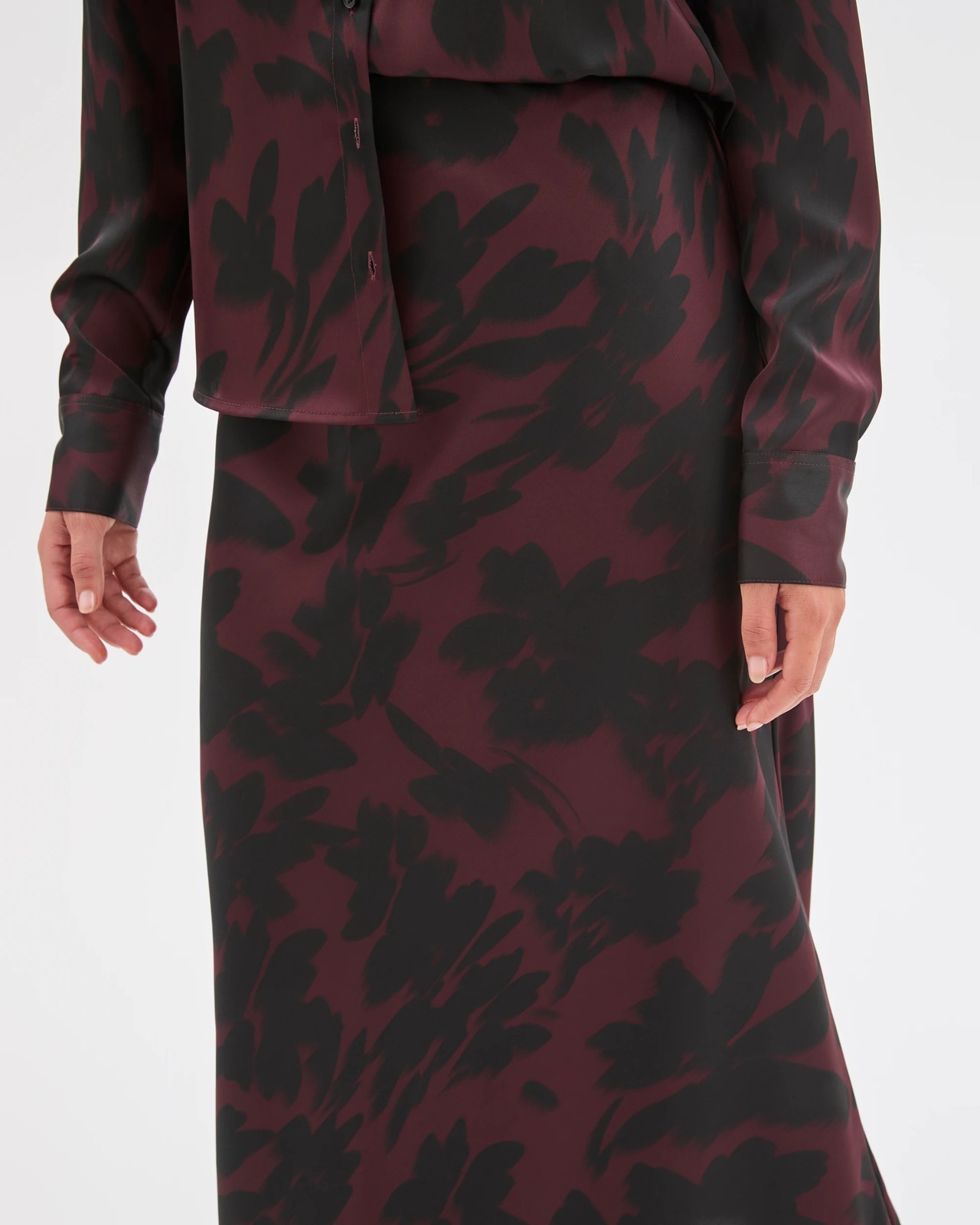 Preview Satin Bias Cut Midi Skirt - Chocolate Blur Floral 2 of 5