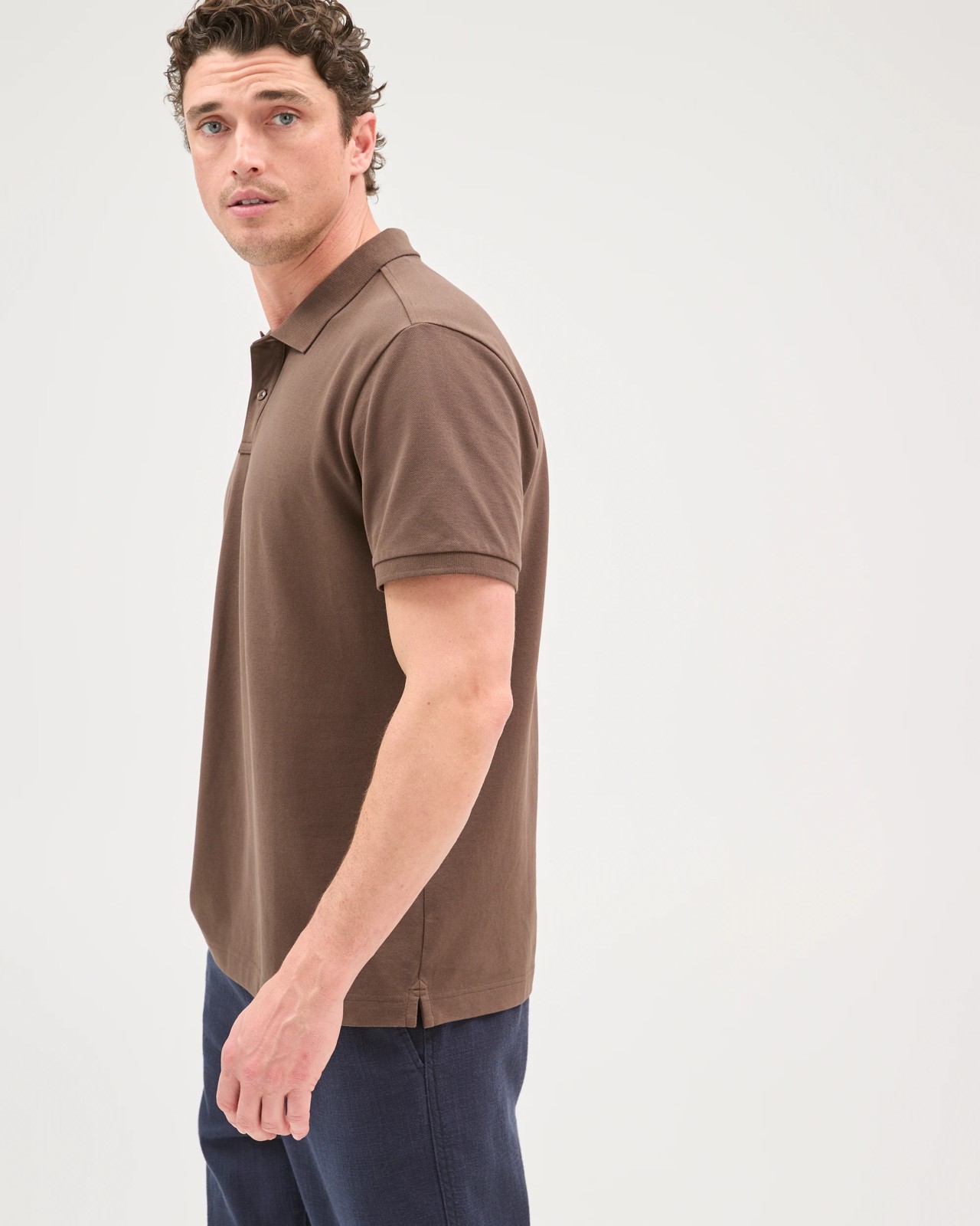 Australian Cotton Short Sleeve Polo Top - Chocolate 2 of 6