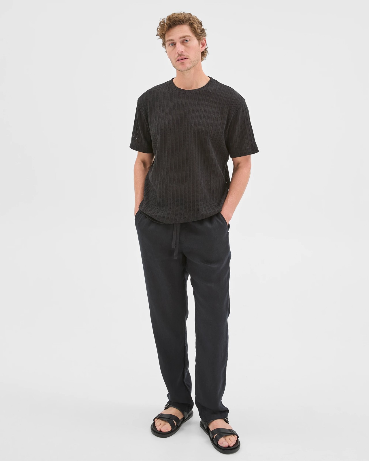 Australian Cotton Blend Pointelle T-Shirt - Black 2 of 6