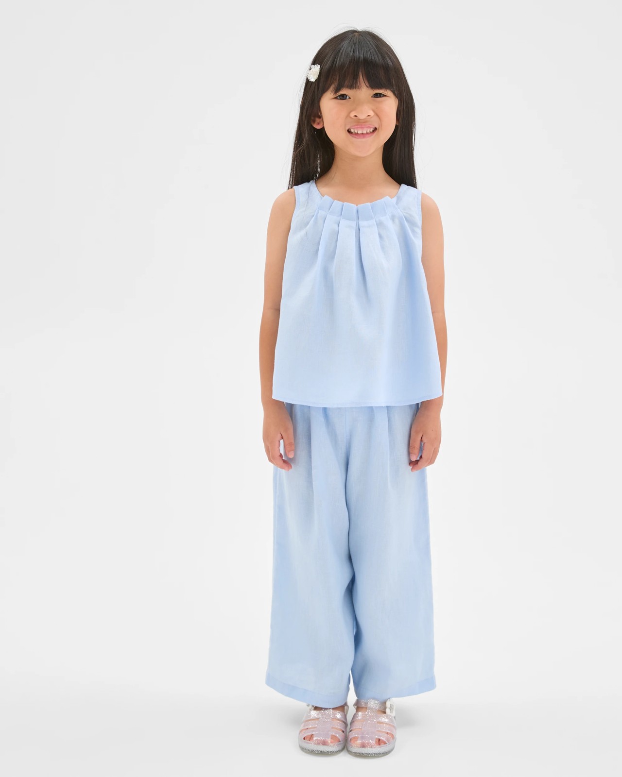European Linen Wide Leg Co-Ord Pants - Light Blue 2 of 6