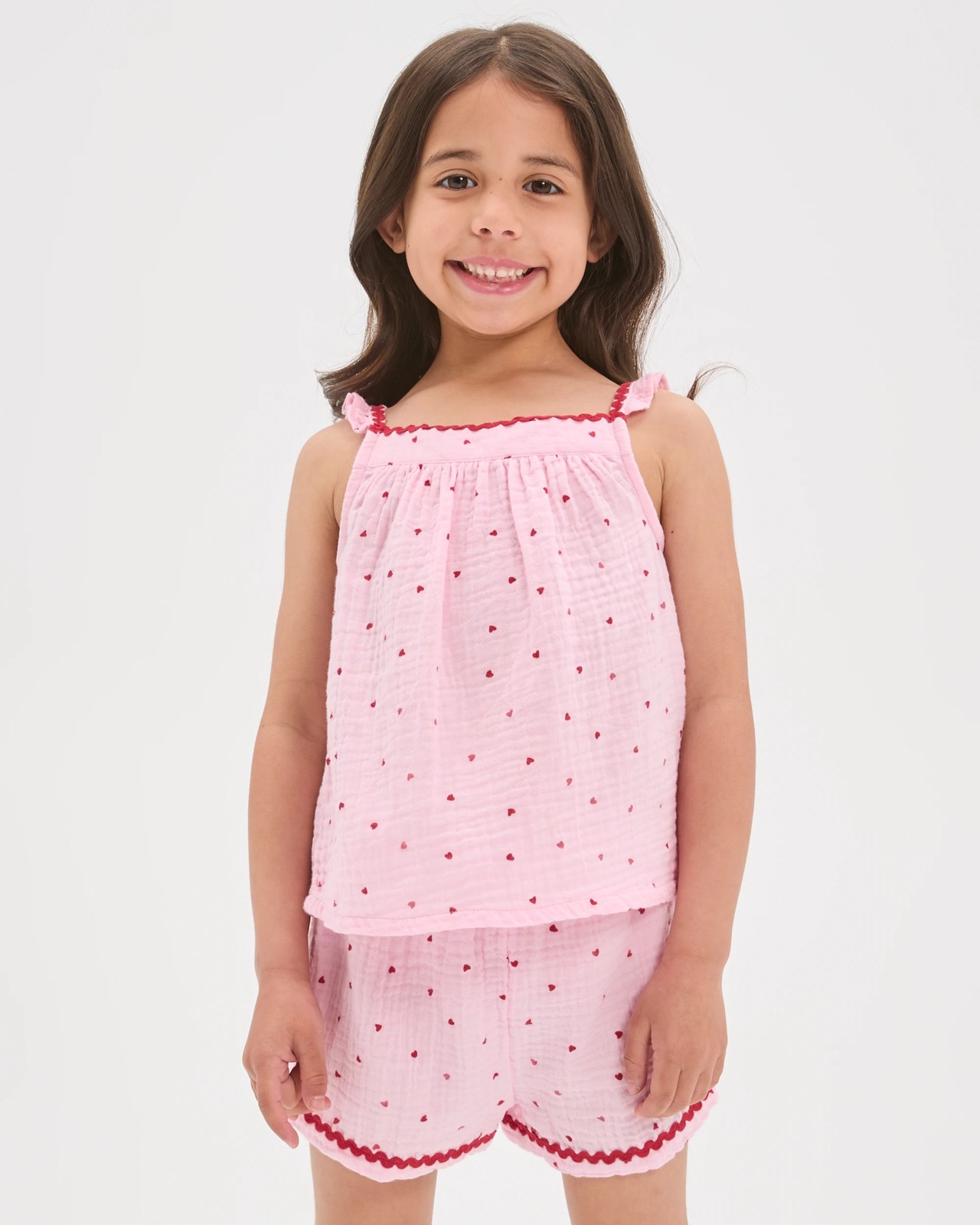 Australian Cotton Younger Girls Cami Woven Pyjama Set - Pink Heart 3 of 5