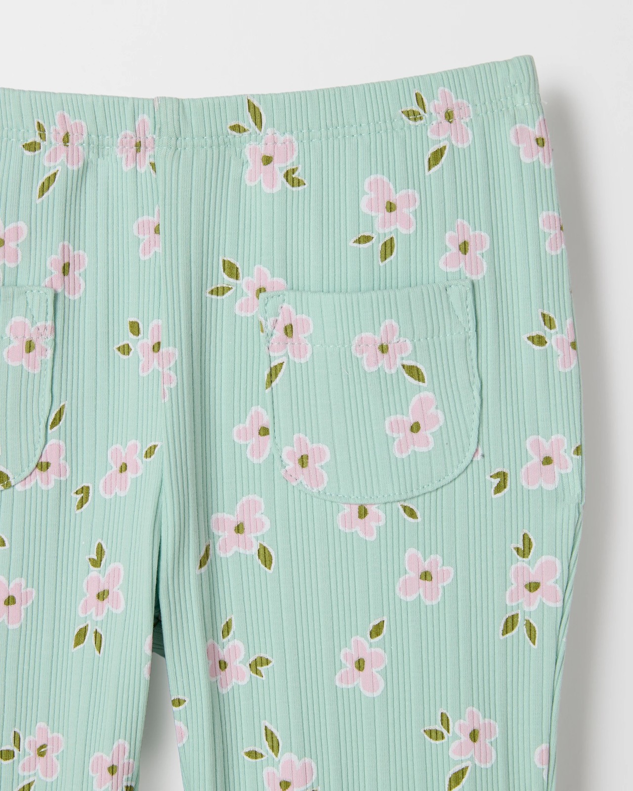 Baby Organic Cotton Ribbed Pocket Front Flare Leggings - Green Daisy 5 of 5