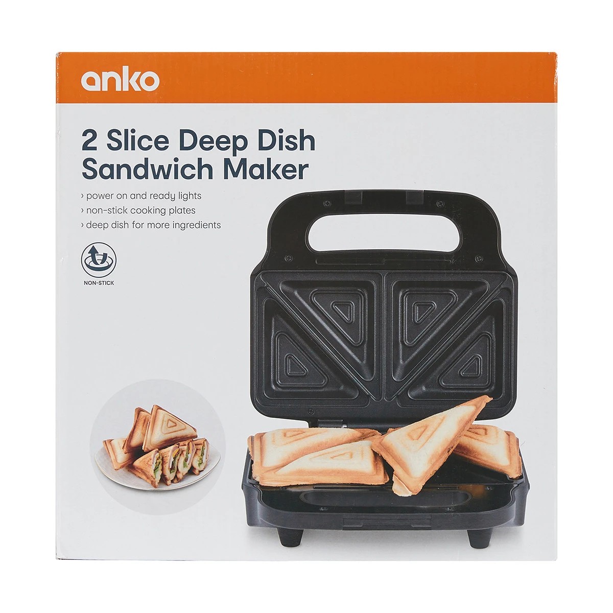 2 Slice Deep Sandwich Maker Black Anko Target Australia