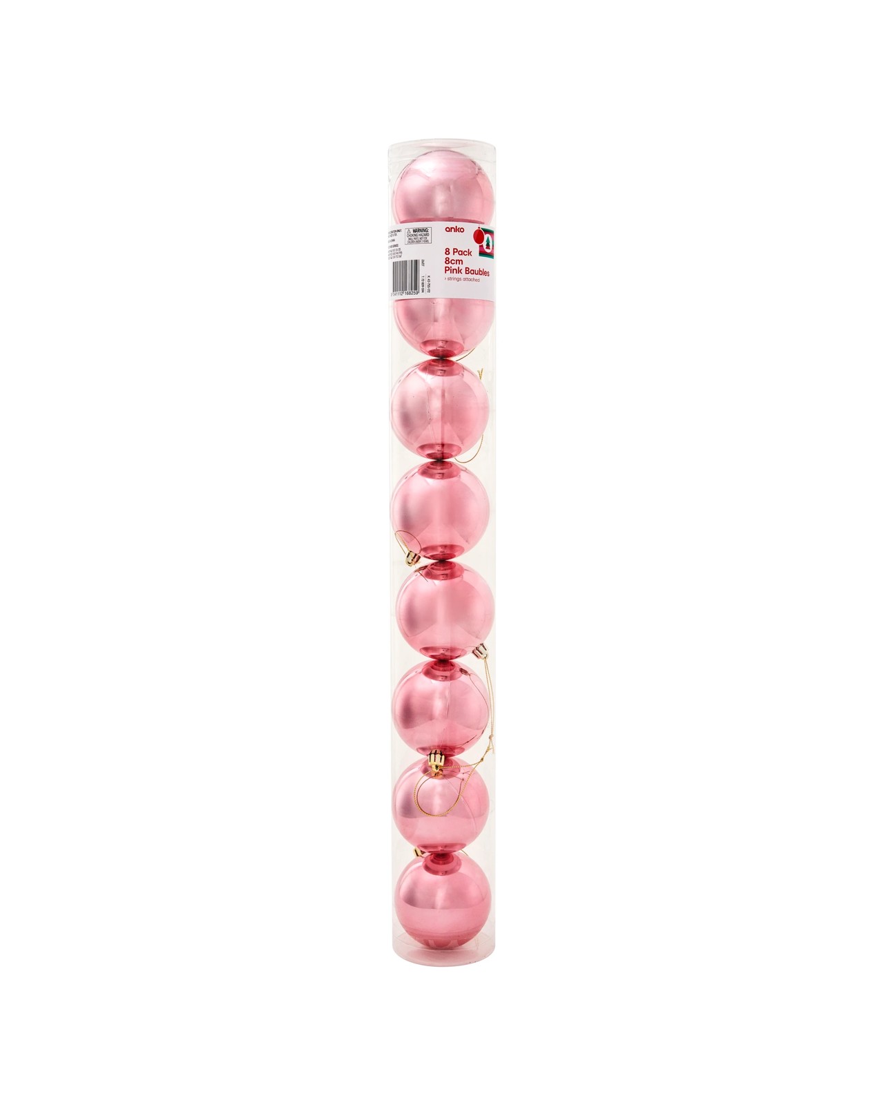 Anko 8 Pack 8cm Pink Baubles 5 of 5